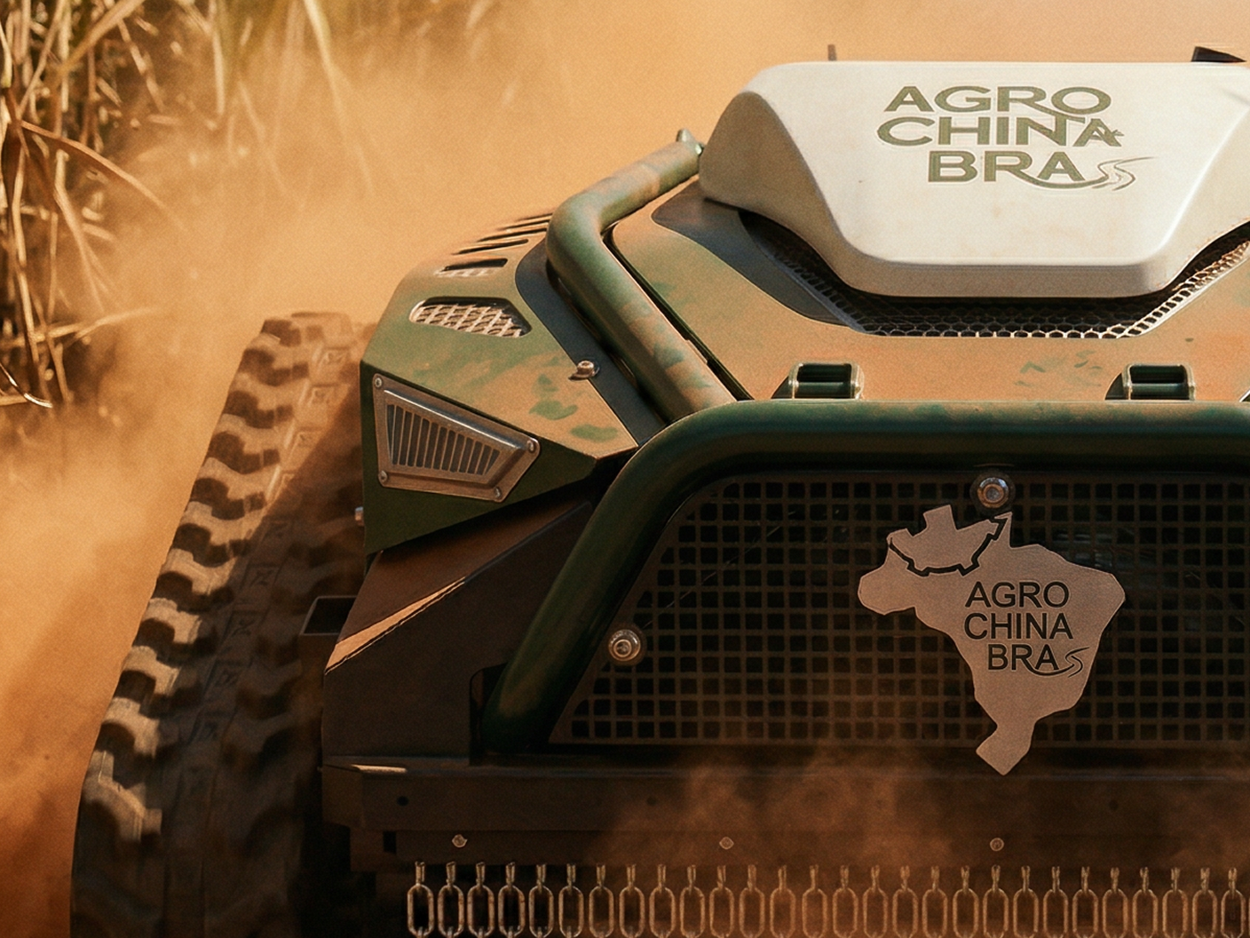 AgroRoboX operando em terreno extremo, levantando poeira